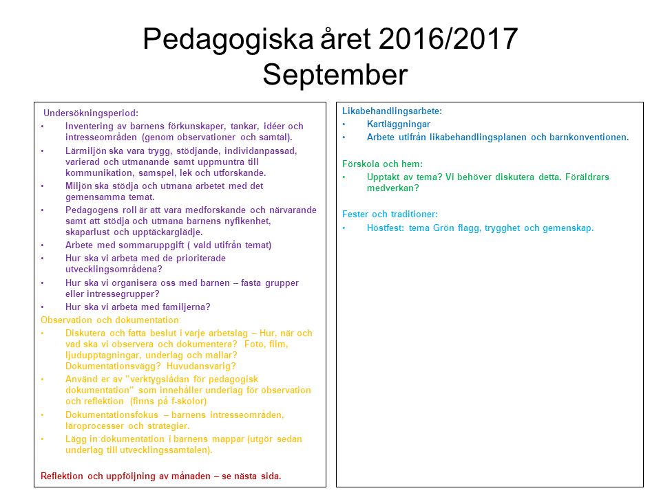 Pedagogiska året 2016/2017 September