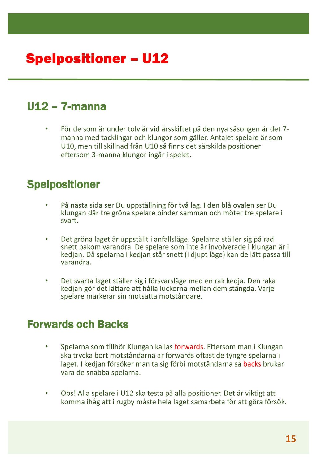 Spelpositioner – U12 U12 – 7-manna Spelpositioner Forwards och Backs