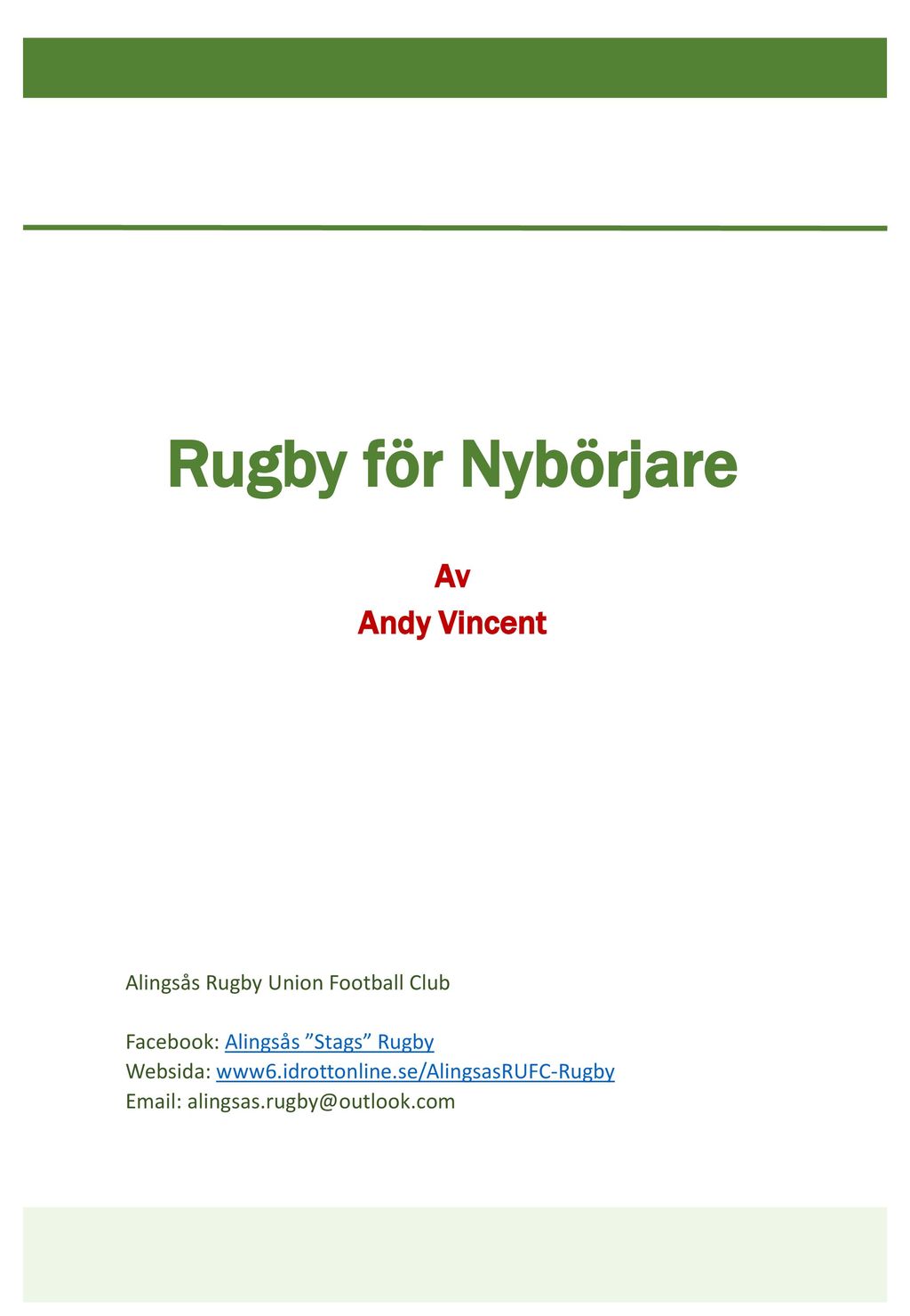Rugby för Nybörjare Av Andy Vincent