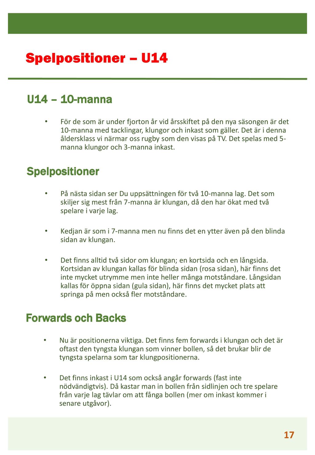 Spelpositioner – U14 U14 – 10-manna Spelpositioner Forwards och Backs
