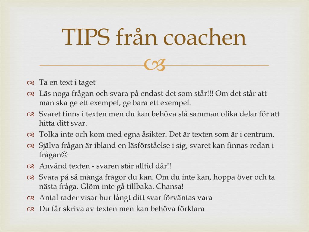 TIPS från coachen Ta en text i taget