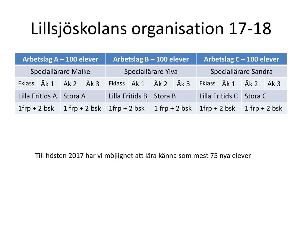 Lillsjöskolans organisation 17-18