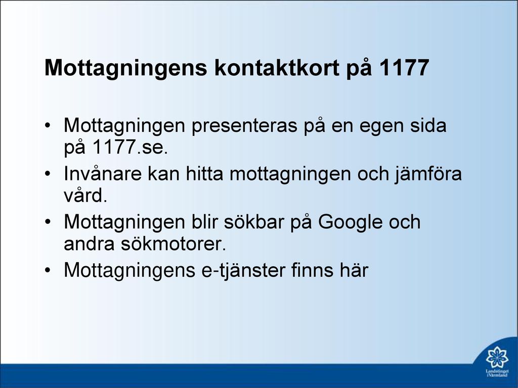 Mottagningens kontaktkort på 1177