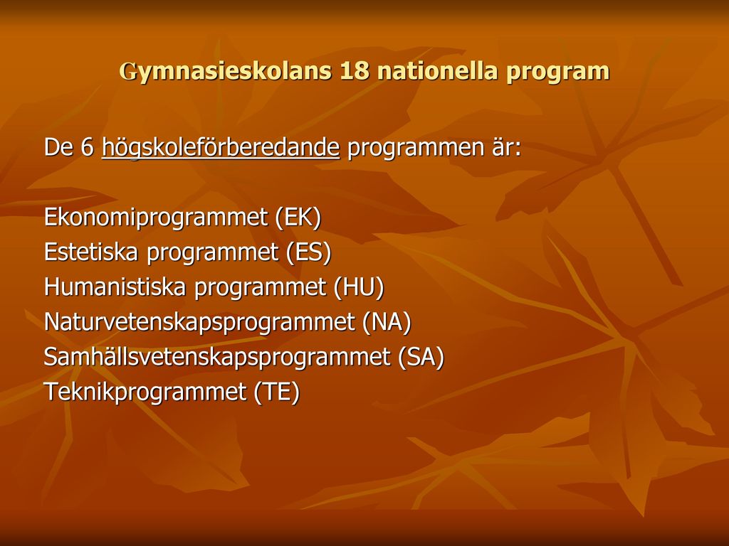 Gymnasieskolans 18 nationella program