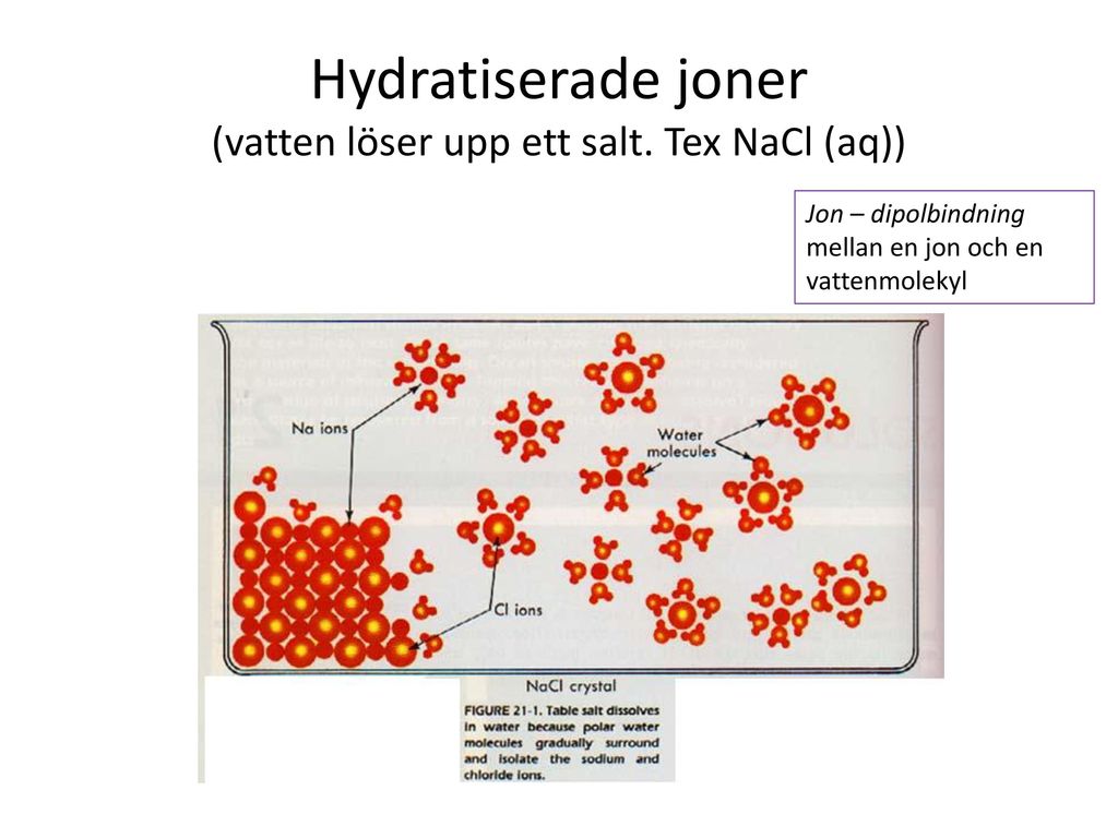 Hydratiserade joner (vatten löser upp ett salt. Tex NaCl (aq))