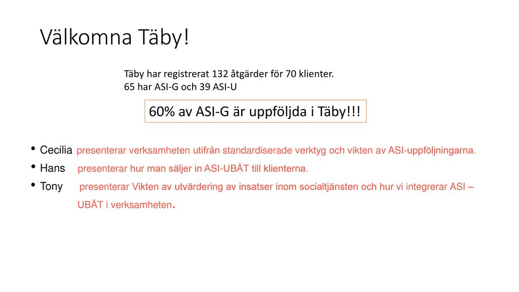 Välkomna Täby! 60% av ASI-G är uppföljda i Täby!!!
