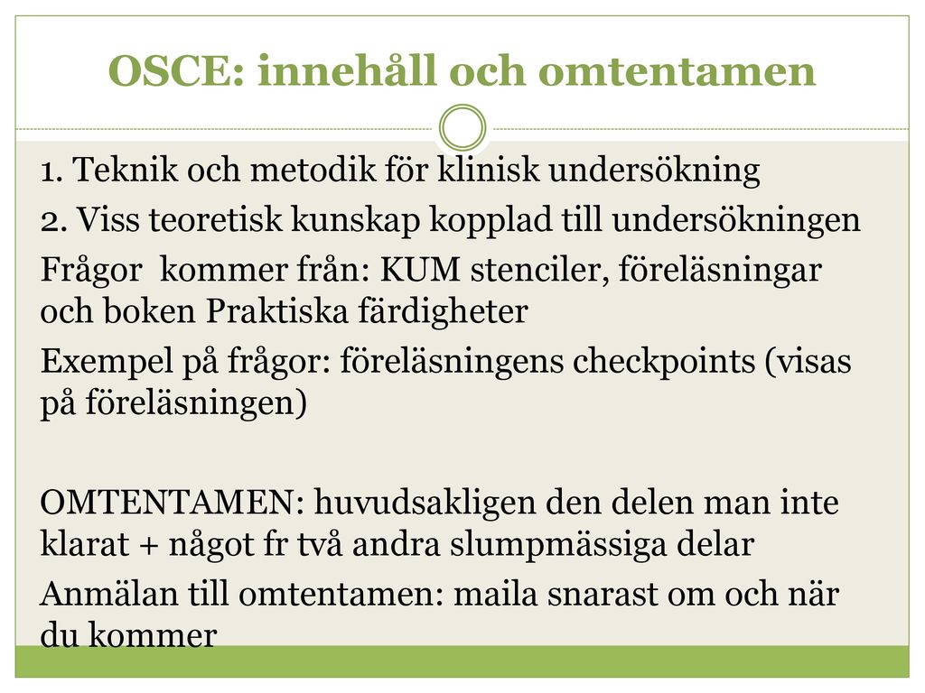 OSCE: innehåll och omtentamen