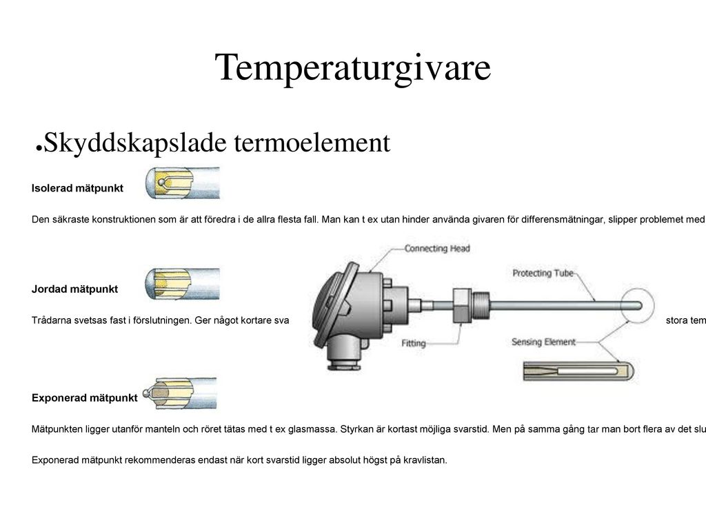 Temperaturgivare Skyddskapslade termoelement Isolerad mätpunkt