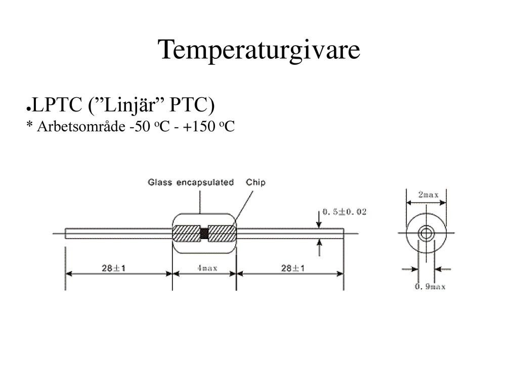 Temperaturgivare LPTC ( Linjär PTC) * Arbetsområde -50 oC oC
