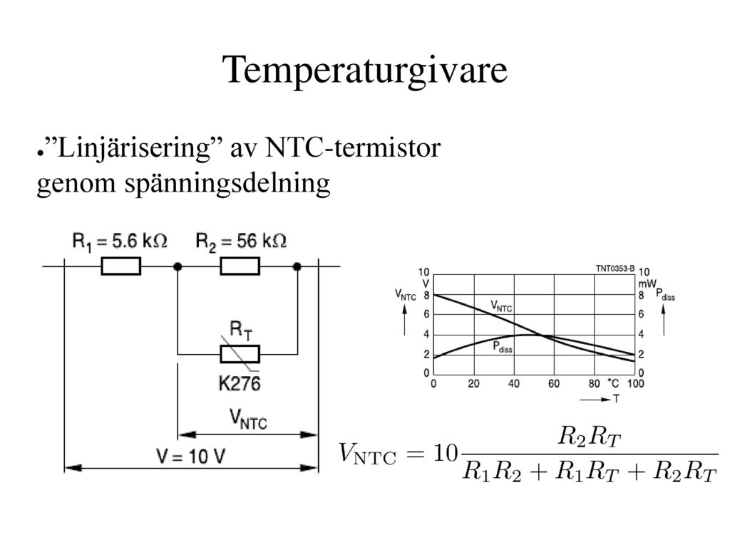 Temperaturgivare Linjärisering av NTC-termistor genom spänningsdelning