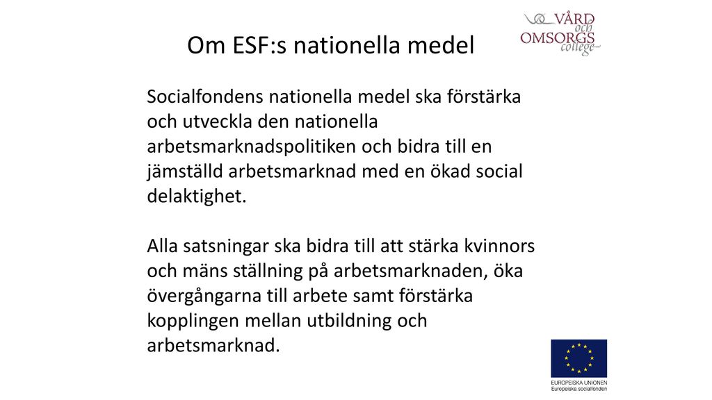 Om ESF:s nationella medel