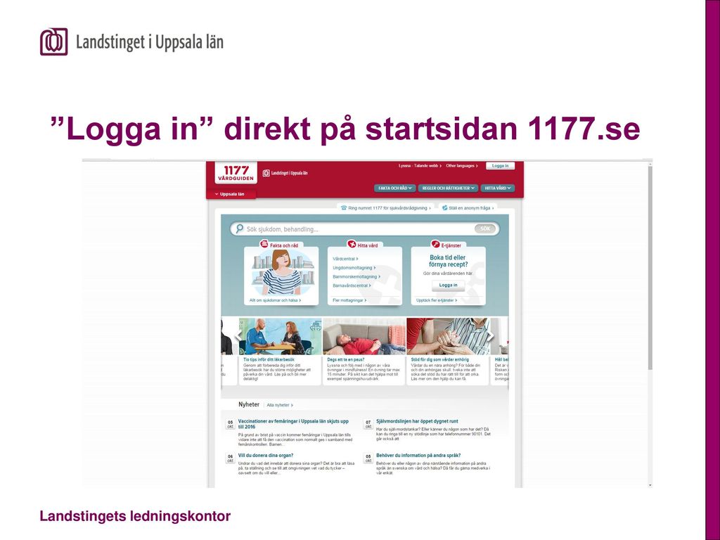Logga in direkt på startsidan 1177.se