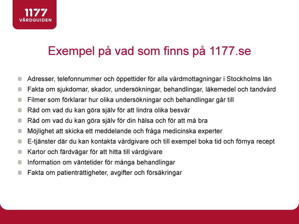 Exempel på vad som finns på 1177.se