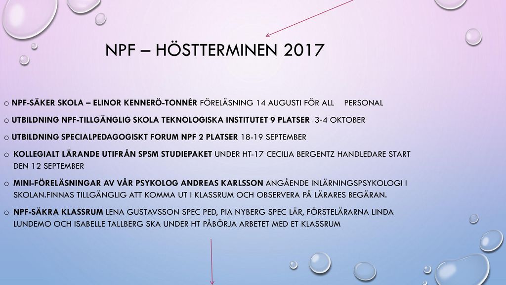 NPF – höstterminen 2017 NPF-säker skola – Elinor Kennerö-Tonnér föreläsning 14 augusti för all personal.