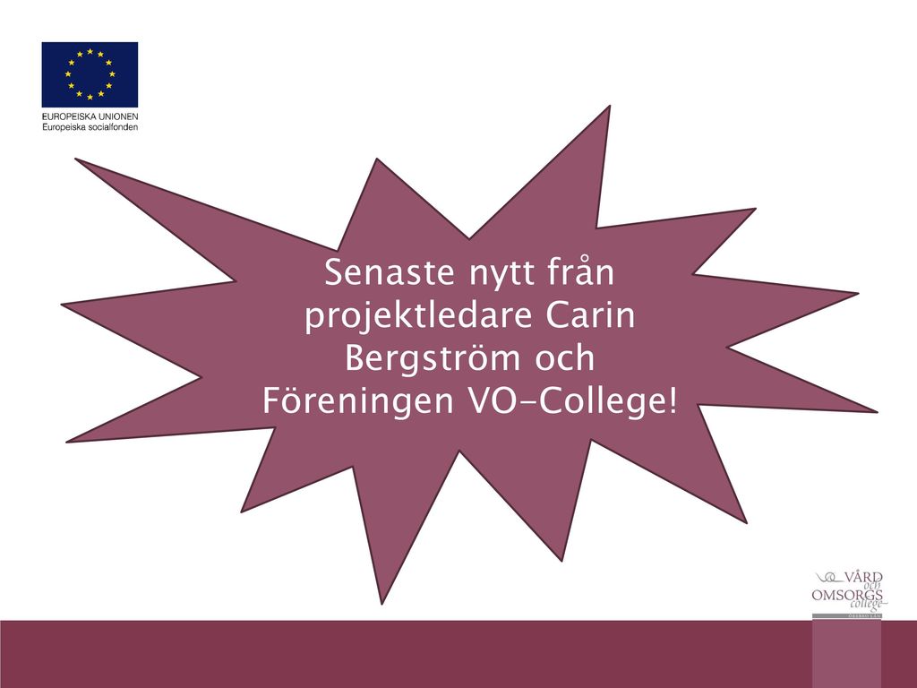 Senaste nytt från projektledare Carin Bergström och Föreningen VO-College!