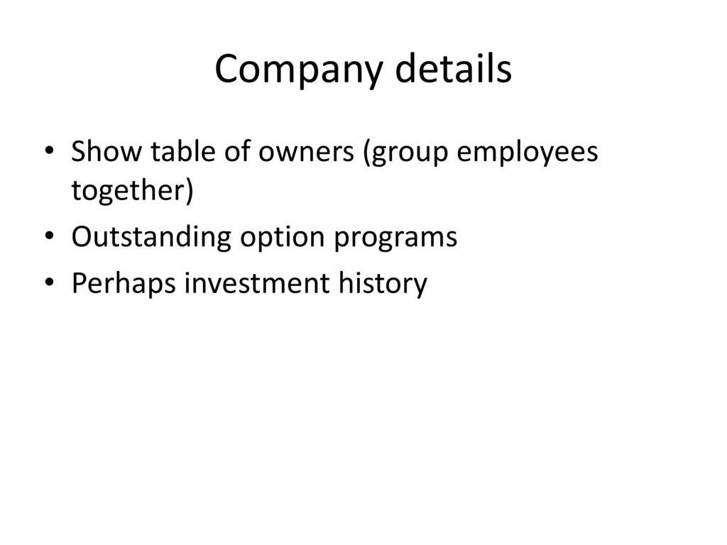 Company details Show table of owners (group employees together)