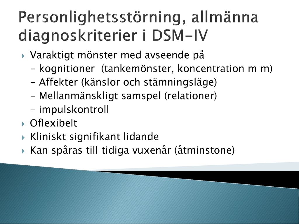 Personlighetsstörning, allmänna diagnoskriterier i DSM-IV