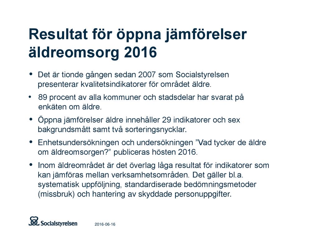 Öppna Jämförelser Inom Socialtjänsten 2016 Äldreomsorg Inklusive ...