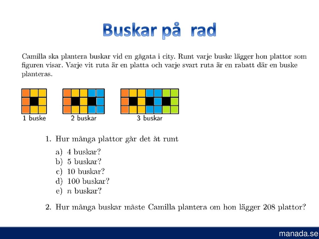 Buskar på rad Y = 5x + 3 manada.se