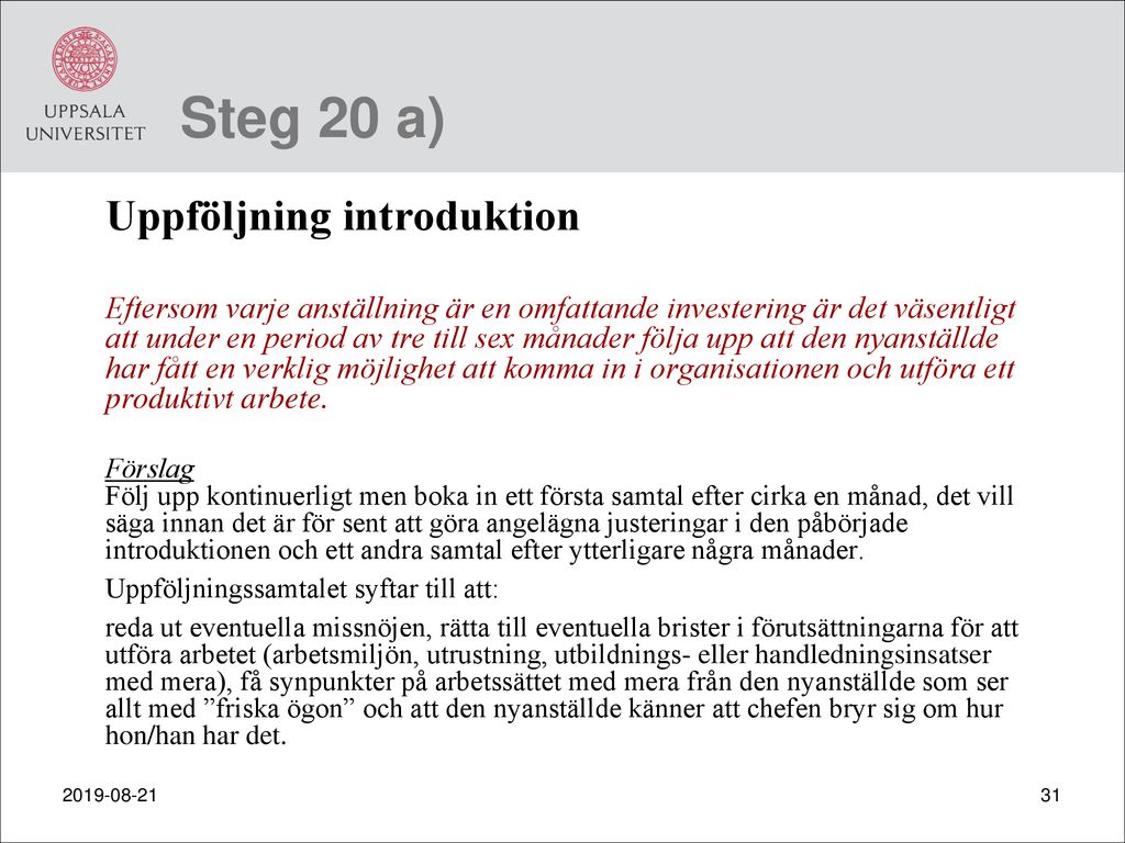 Steg 20 a) Uppföljning introduktion