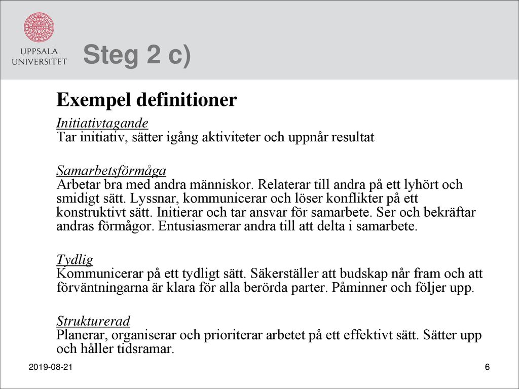 Steg 2 c) Exempel definitioner