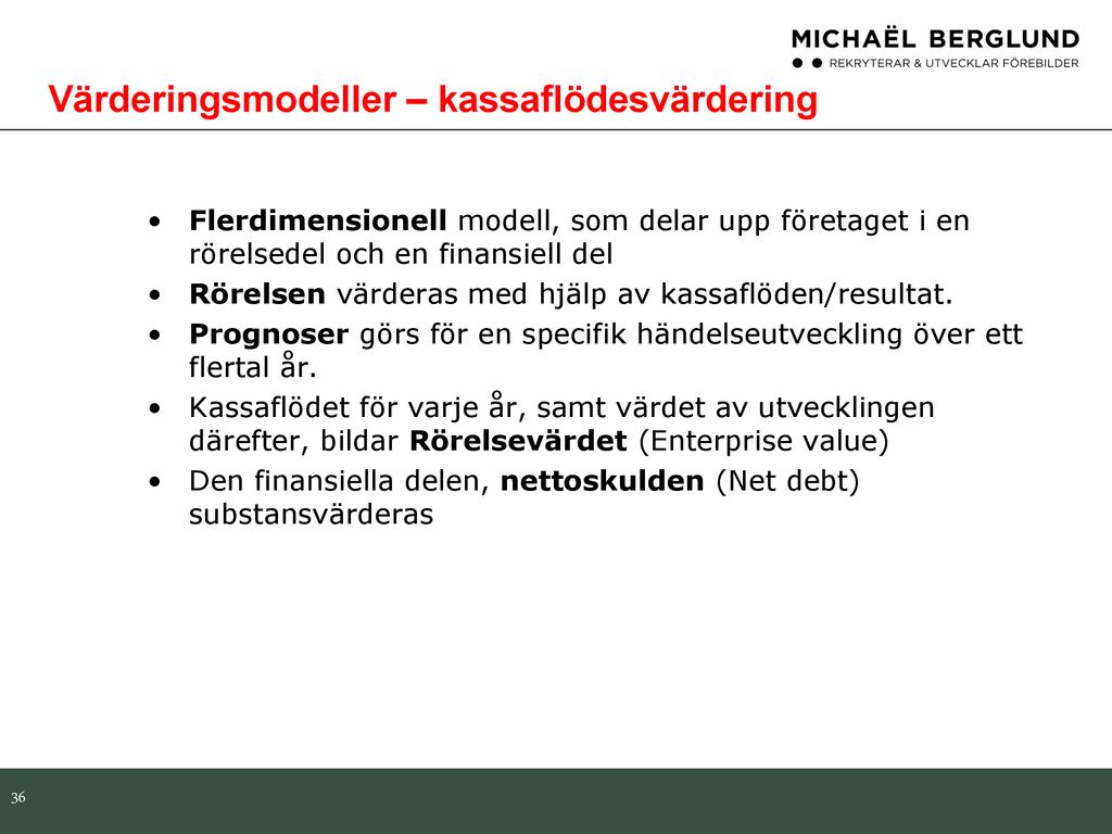 Företagsvärdering Utdelningsmodell Vinstmodell Relativ Värdering - Ppt ...