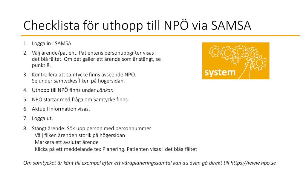 Checklista för uthopp till NPÖ via SAMSA