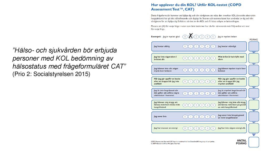 Hälso- och sjukvården bör erbjuda personer med KOL bedömning av hälsostatus med frågeformuläret CAT