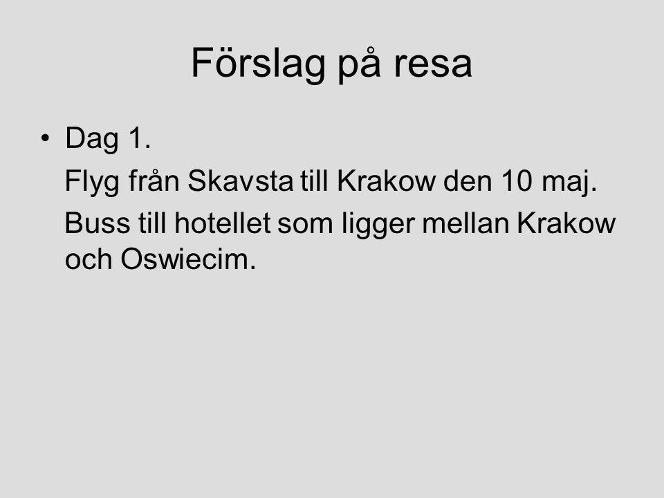 Förslag på resa Dag 1. Flyg från Skavsta till Krakow den 10 maj.
