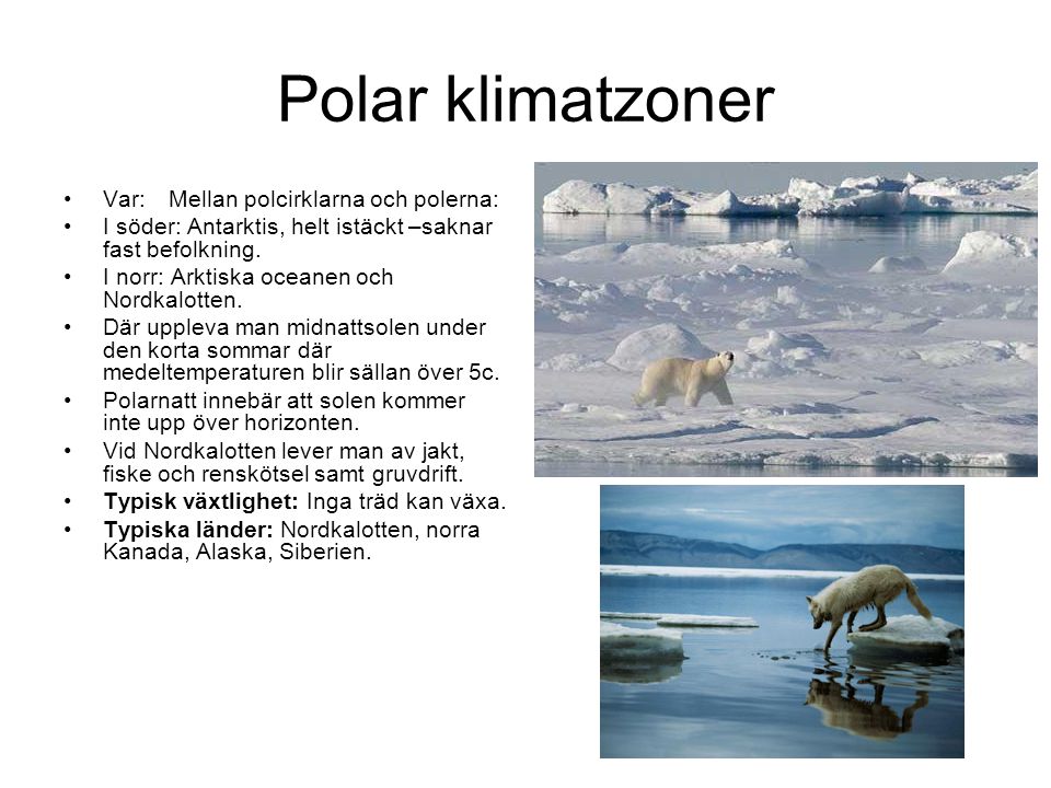 Polar klimatzoner Var: Mellan polcirklarna och polerna: