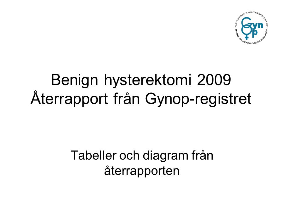 Benign hysterektomi 2009 Återrapport från Gynop-registret