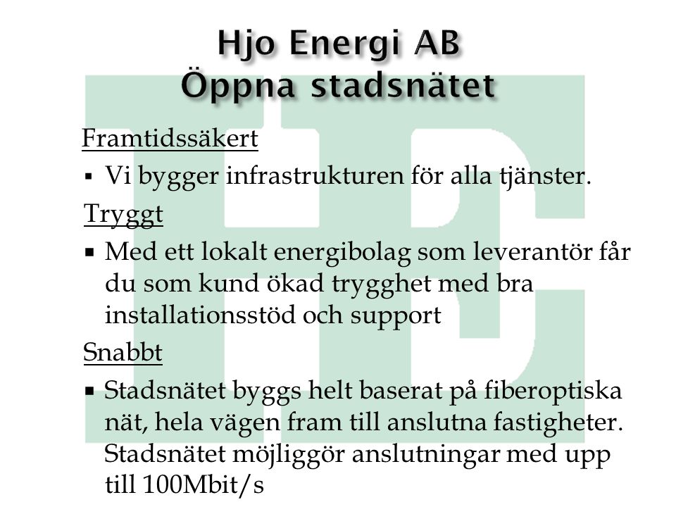 Hjo Energi AB Öppna stadsnätet