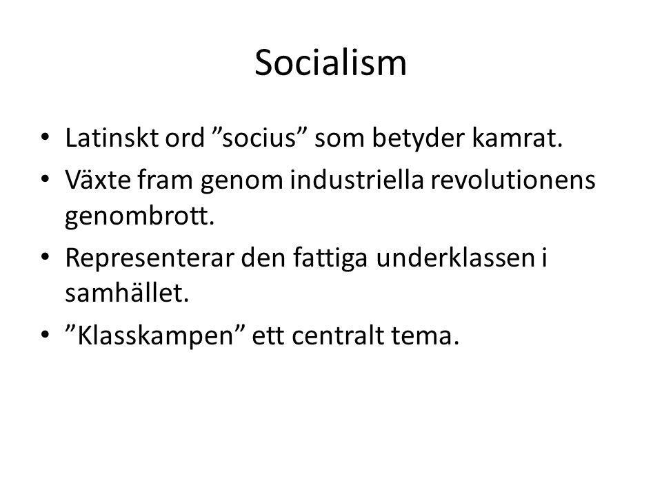 Socialism Latinskt ord socius som betyder kamrat.
