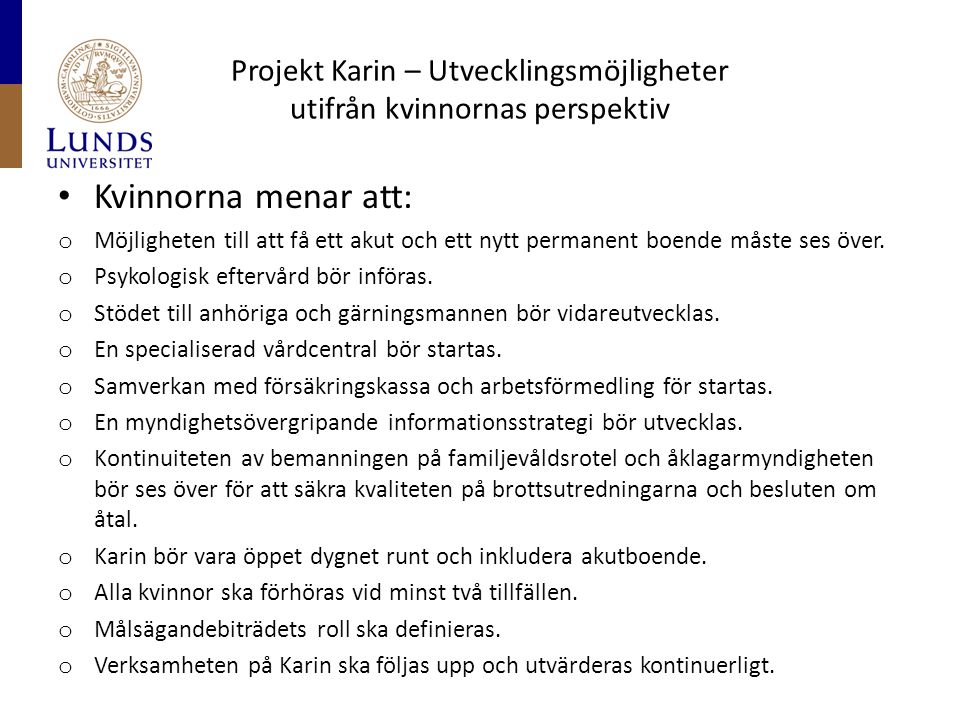 Projekt Karin – Utvecklingsmöjligheter utifrån kvinnornas perspektiv