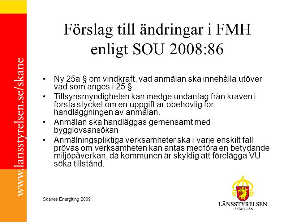 Förslag till ändringar i FMH enligt SOU 2008:86