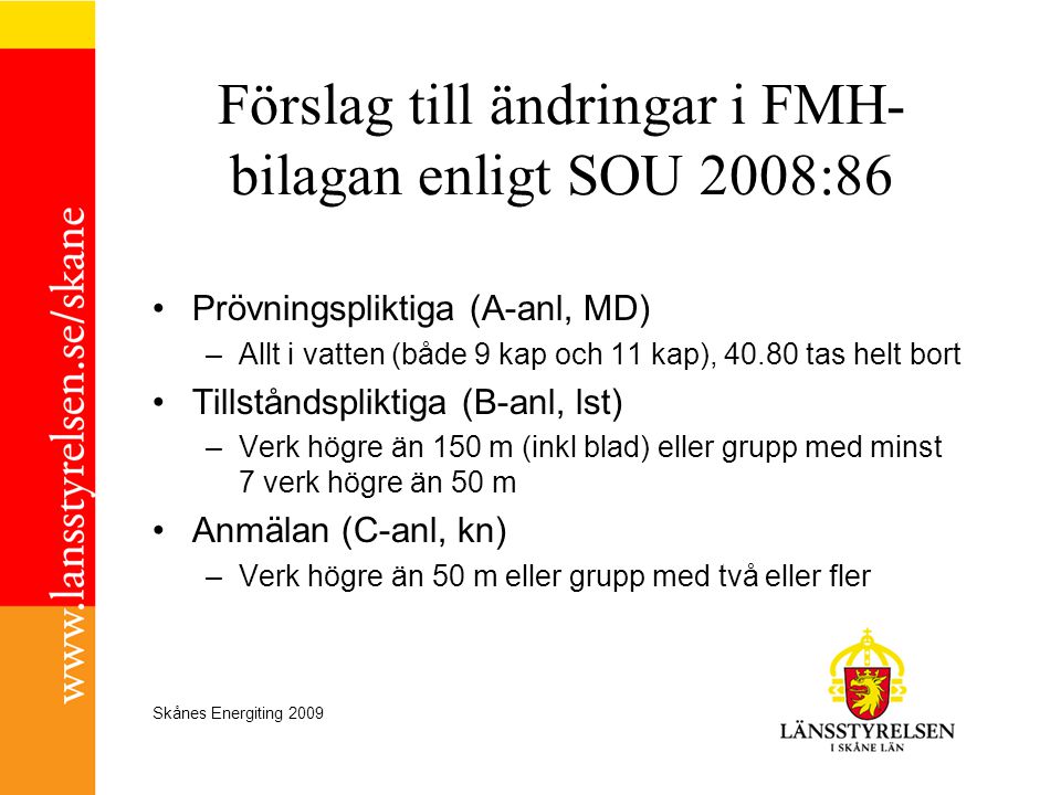 Förslag till ändringar i FMH-bilagan enligt SOU 2008:86