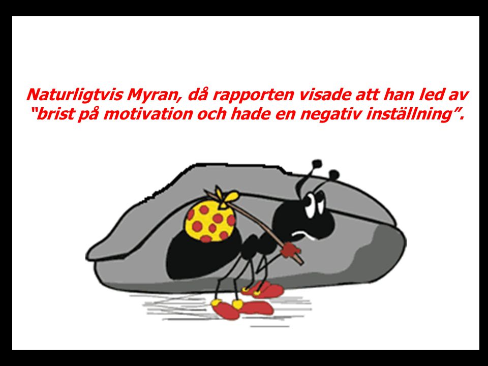 Naturligtvis Myran, då rapporten visade att han led av brist på motivation och hade en negativ inställning .