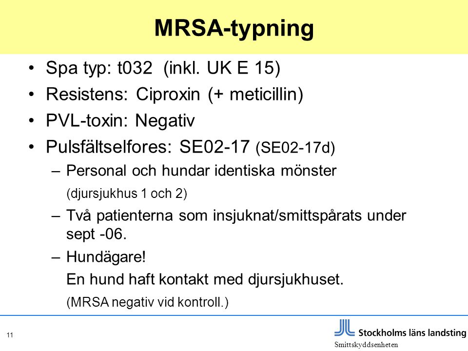 MRSA-typning Spa typ: t032 (inkl. UK E 15)