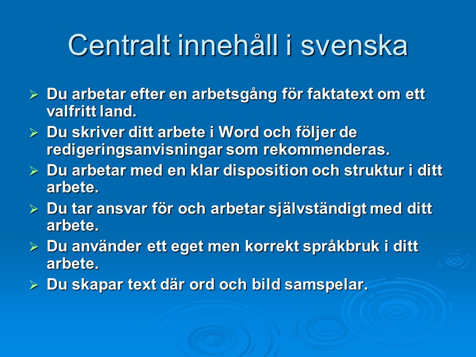 Centralt innehåll i svenska
