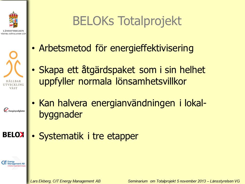 BELOKs Totalprojekt Arbetsmetod för energieffektivisering
