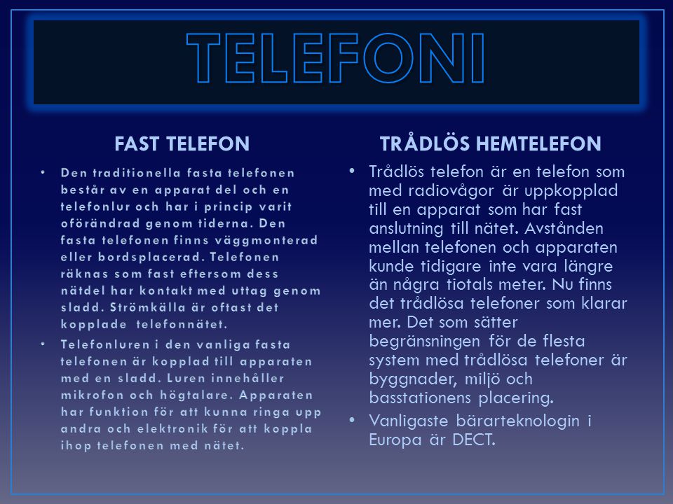 TELEFONI FAST TELEFON TRÅDLÖS HEMTELEFON