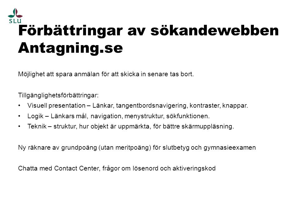 Förbättringar av sökandewebben Antagning.se