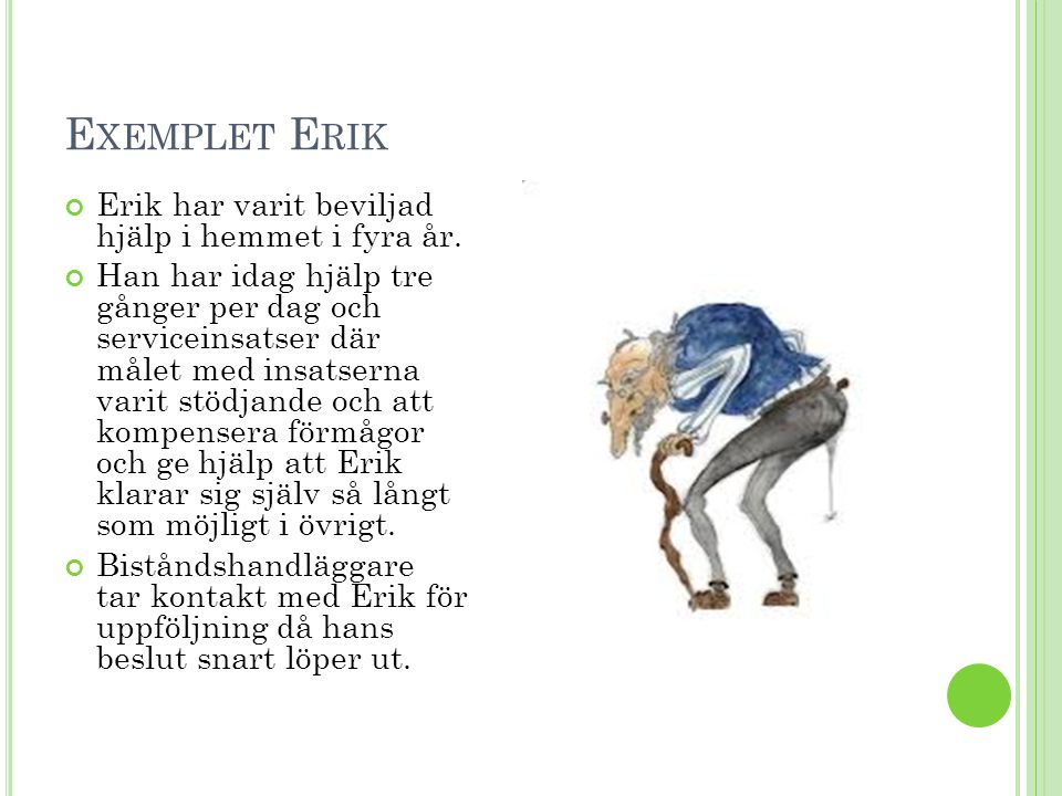 Exemplet Erik Erik har varit beviljad hjälp i hemmet i fyra år.