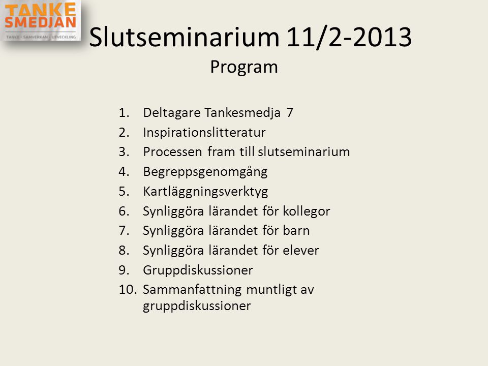 Slutseminarium 11/ Program