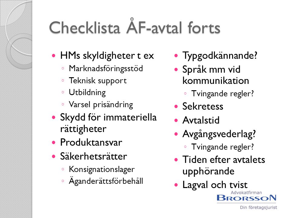 Checklista ÅF-avtal forts
