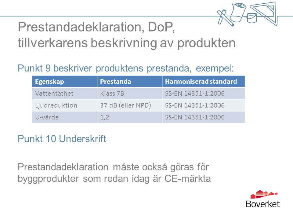 Prestandadeklaration, DoP, tillverkarens beskrivning av produkten