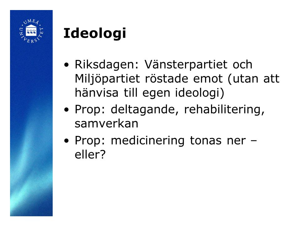 Ideologi Riksdagen: Vänsterpartiet och Miljöpartiet röstade emot (utan att hänvisa till egen ideologi)