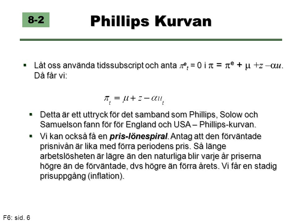 Phillips Kurvan 8-2. Låt oss använda tidssubscript och anta et = 0 i p = pe + m +z –au. Då får vi: