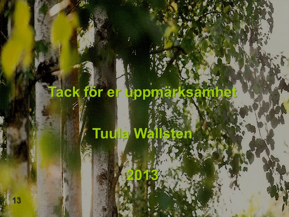Tack för er uppmärksamhet Tuula Wallsten 2013