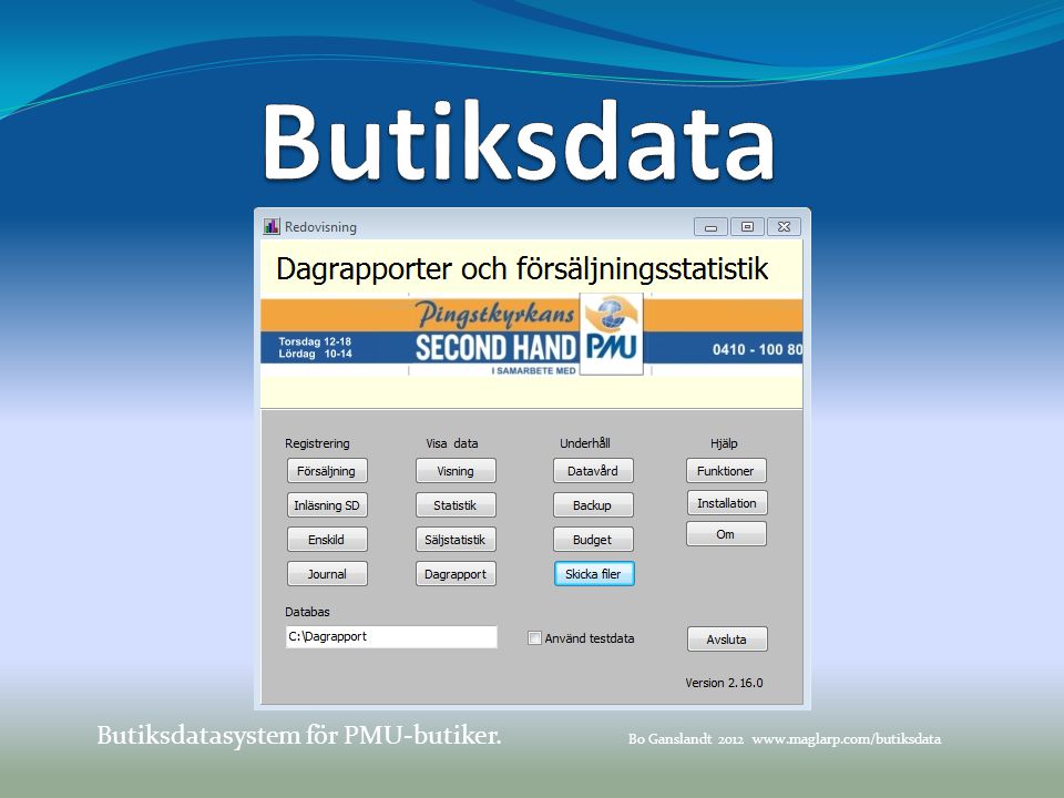 Butiksdata Butiksdatasystem för PMU-butiker. Bo Ganslandt